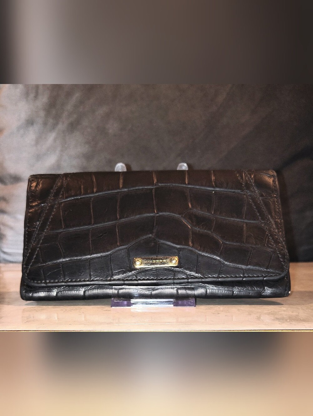 VINTAGE BURBERRY CROC EMBOSSED CONTINENTAL FOLD SNAP LEATHER LONG WALLET ITALY